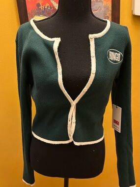 New Forever 21 X Bongo Collab Green Lightweight Cardigan Logo Sweater #90s XL